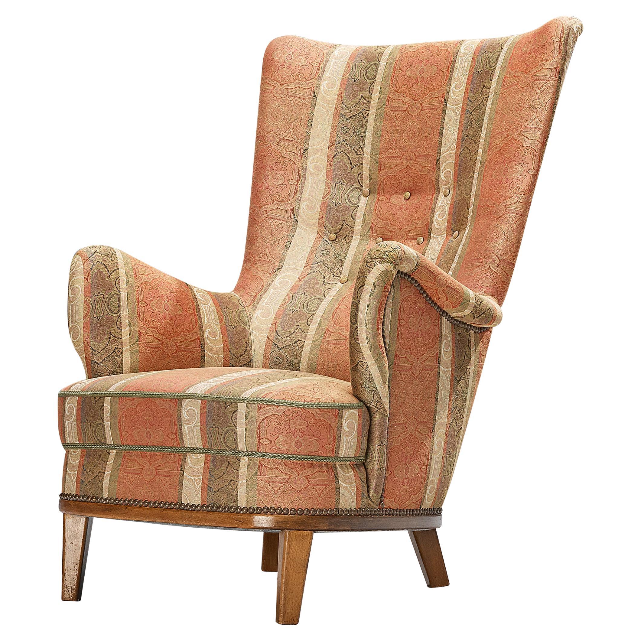 Charming Danish Easy Chair in Patterned Upholstery For Sale