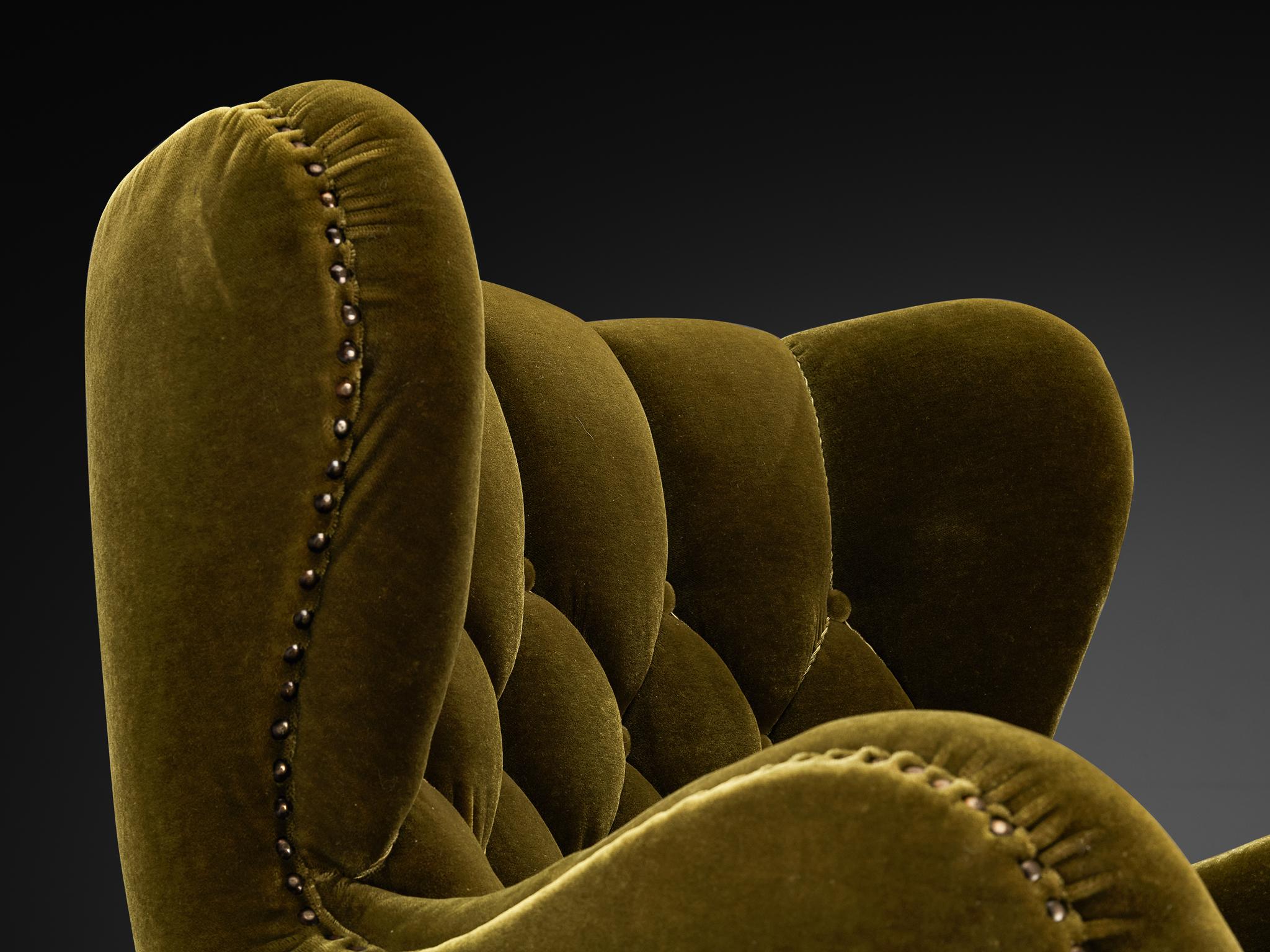 Art déco Charmante chaise longue danoise en velours vert foncé en vente