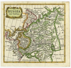 Charmante carte décorative miniature de Russie, tirée d'un Atlas de poche ancienne, 1685