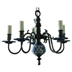 Vintage Charming Delft and Pewter Small Chandelier