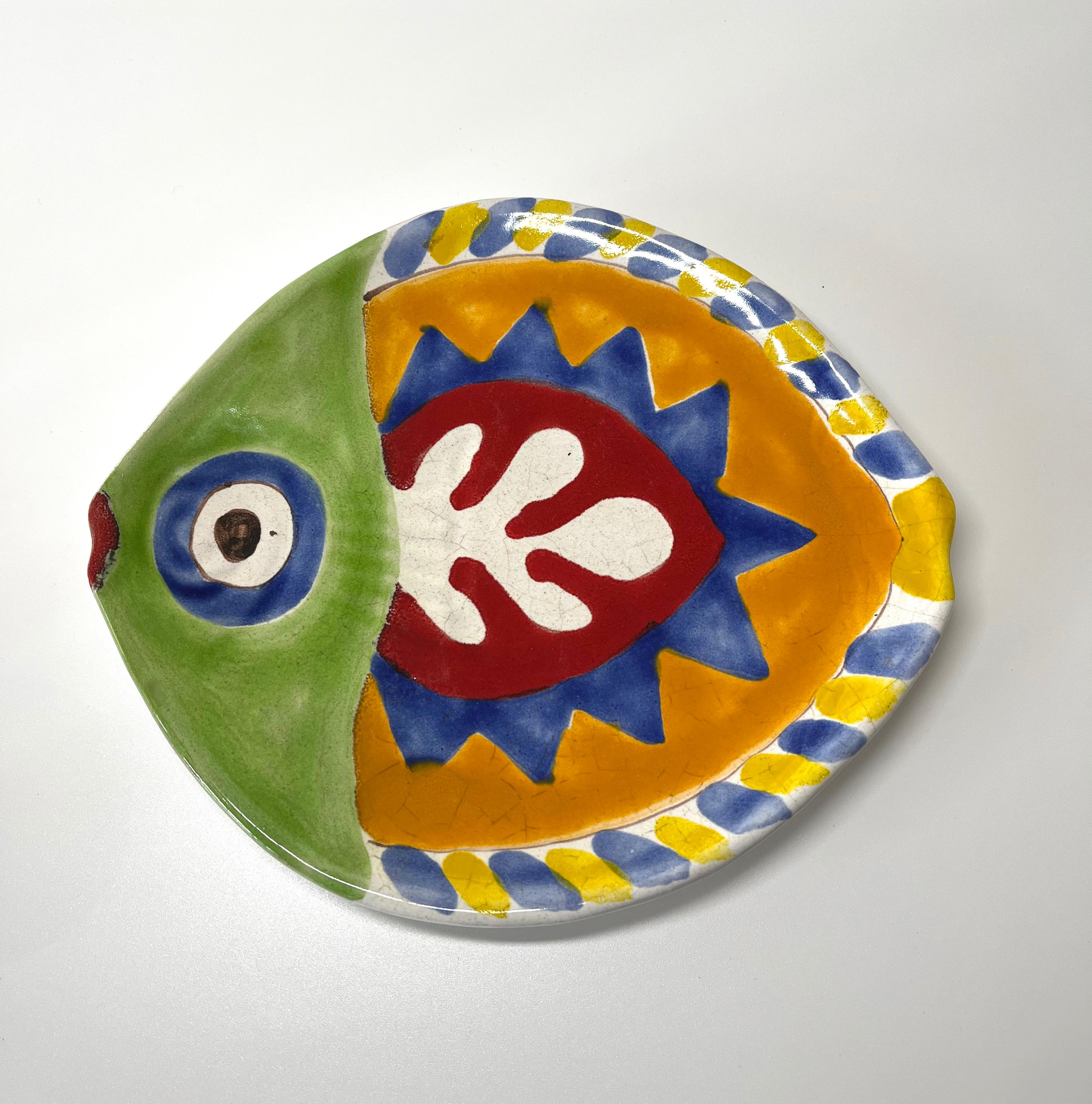 Mid-Century Modern Vibrantly Coloured Ceramic Fish Platter By DeSimone, Italy, c1960