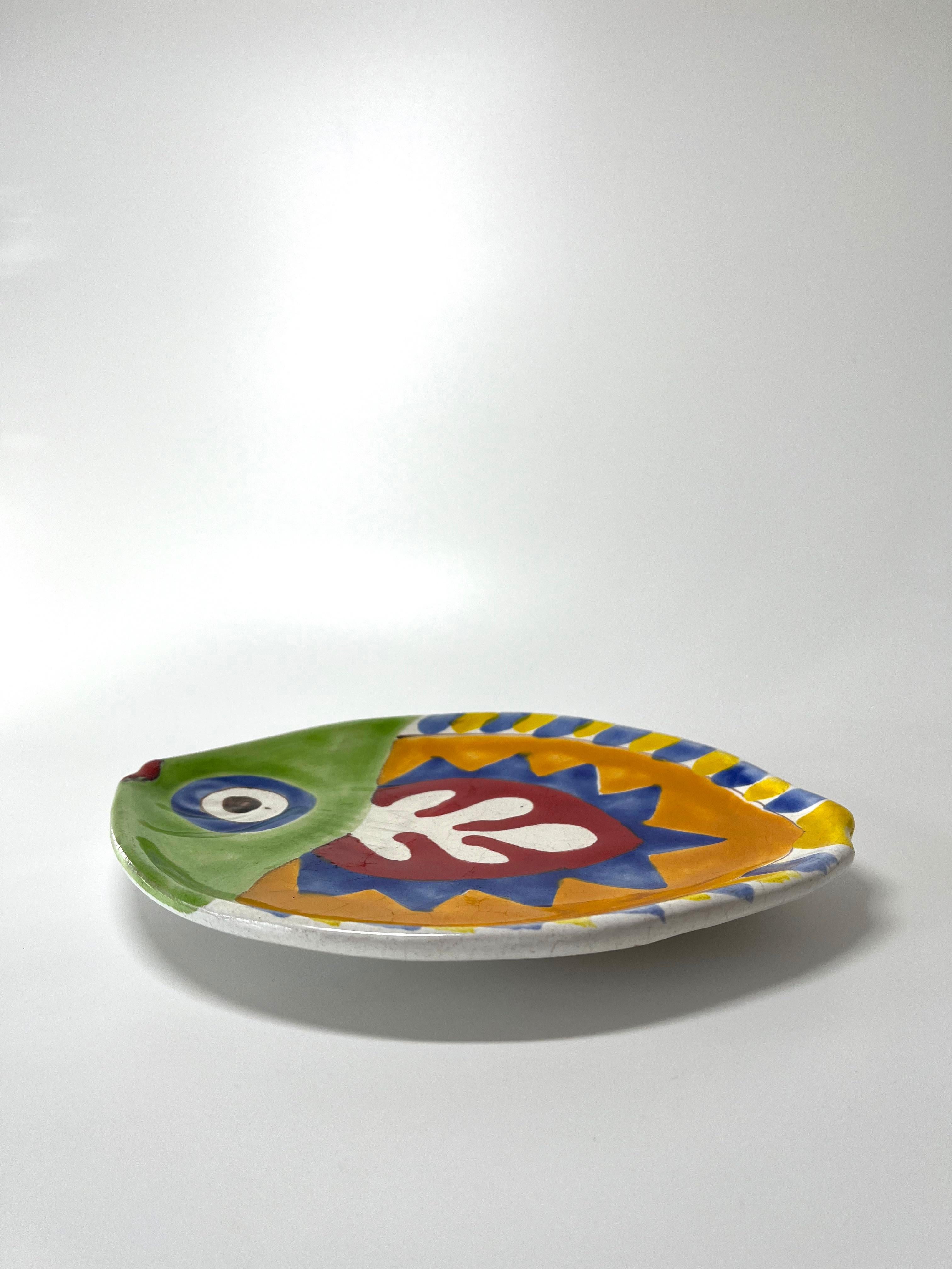 Hand-Painted Vibrantly Coloured Ceramic Fish Platter By DeSimone, Italy, c1960