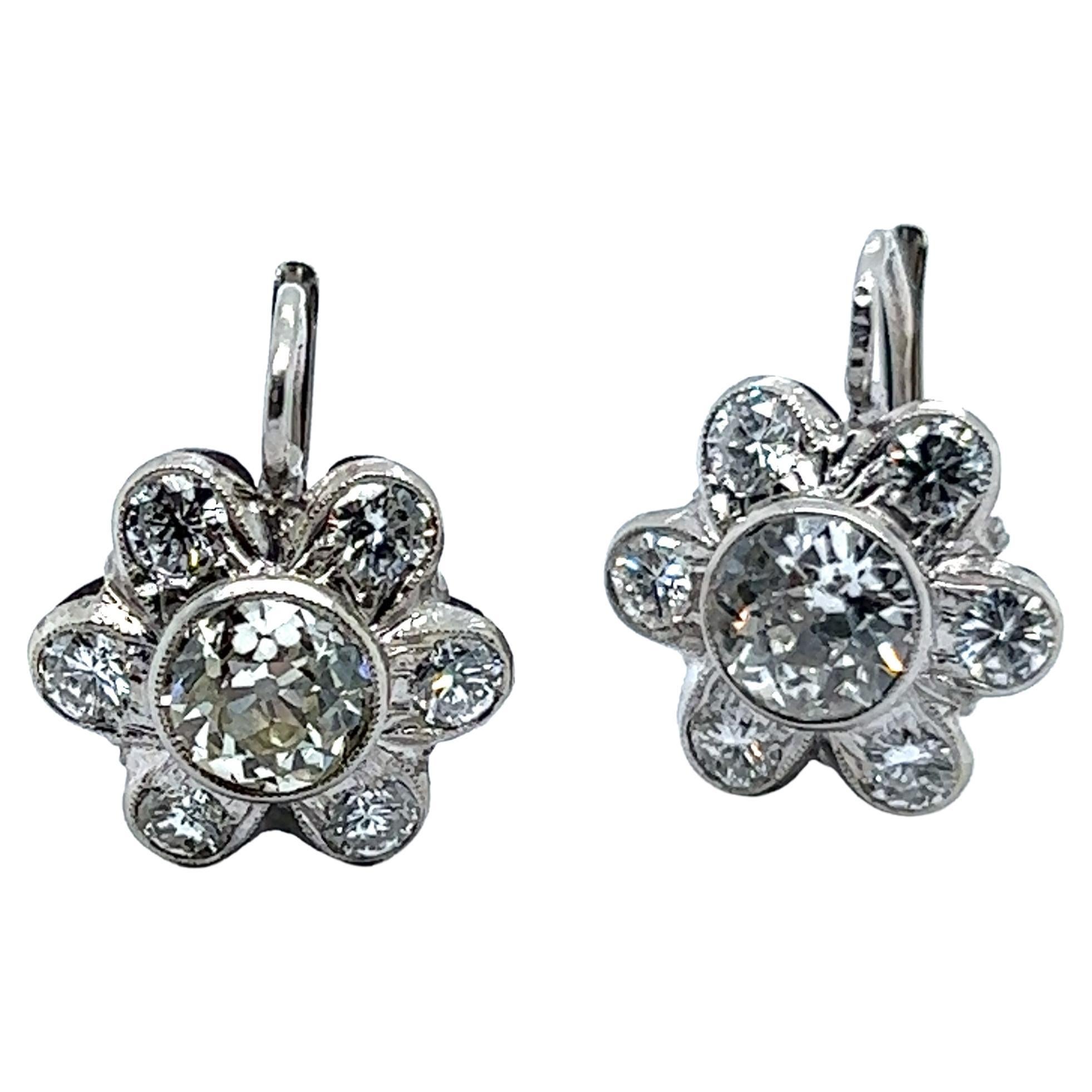 Charming Diamond Daisies Earrings in 14 Karat White Gold For Sale