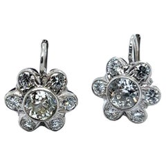 Vintage Charming Diamond Daisies Earrings in 14 Karat White Gold