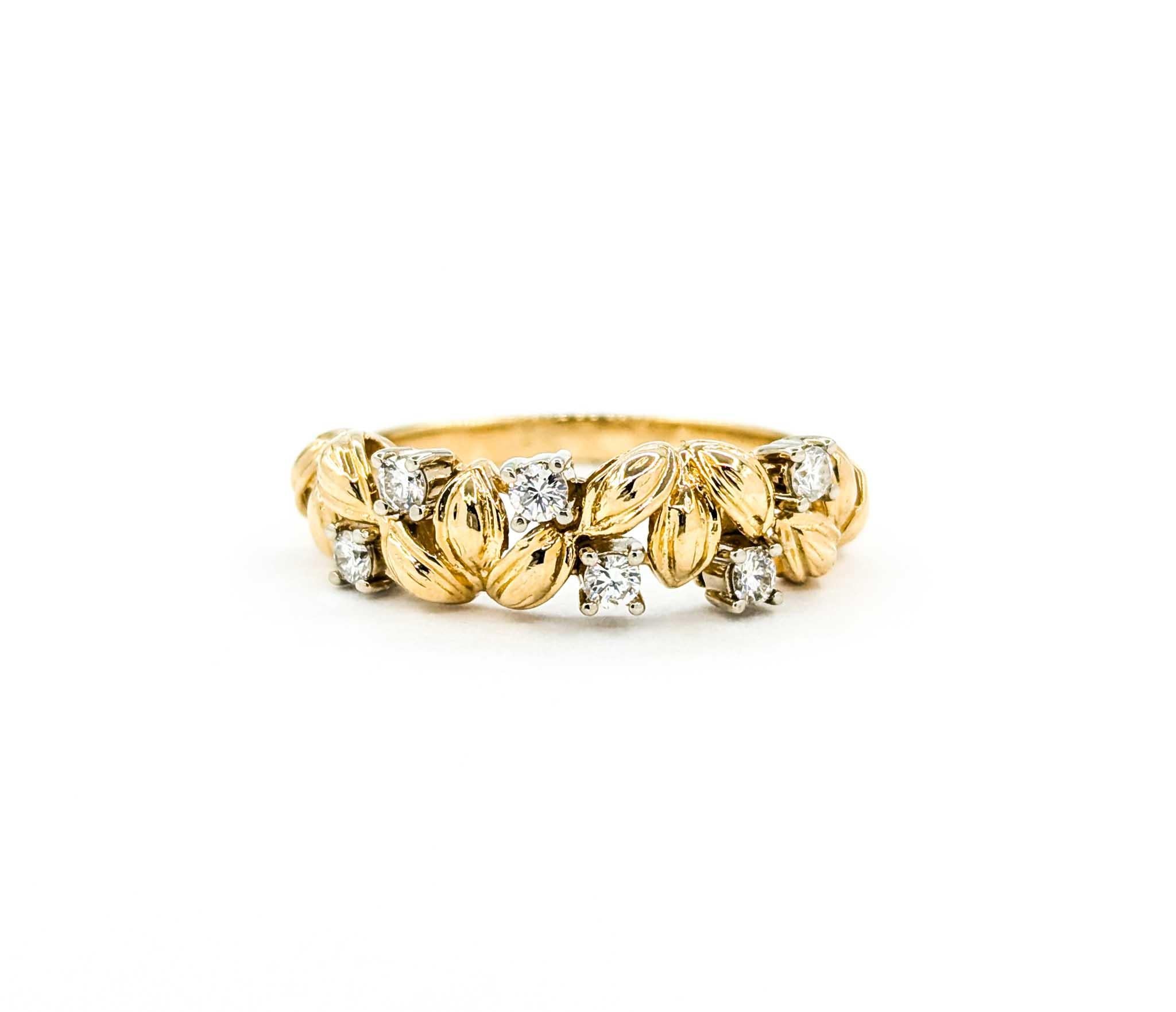 Women's Charming Diamond Leaf Ring in 14k Yellow Gold