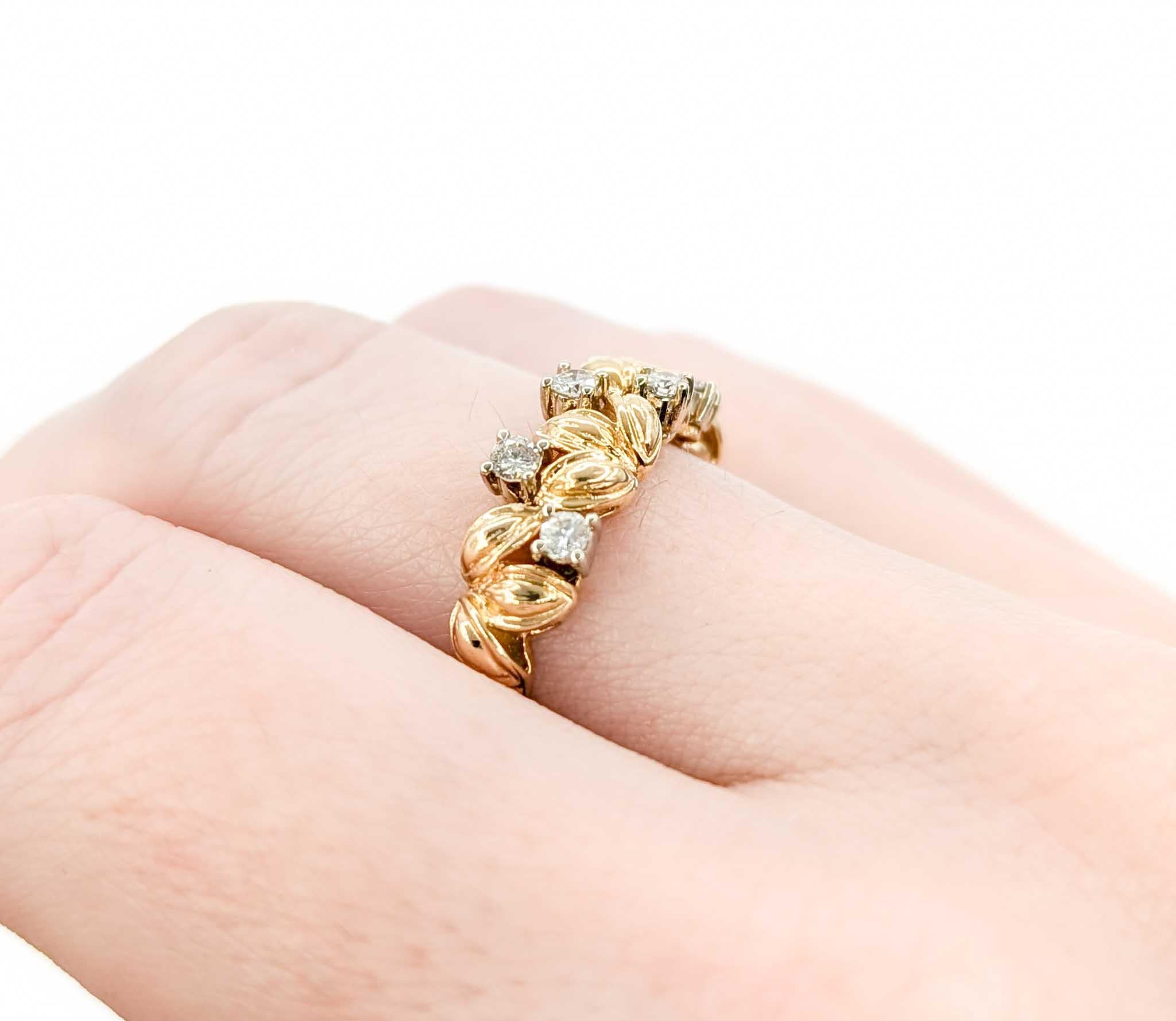 Charming Diamond Leaf Ring in 14k Yellow Gold 1
