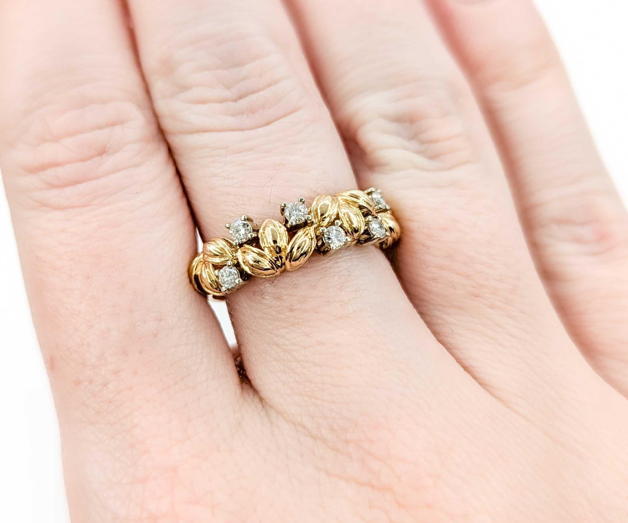 Charming Diamond Leaf Ring in 14k Yellow Gold 2