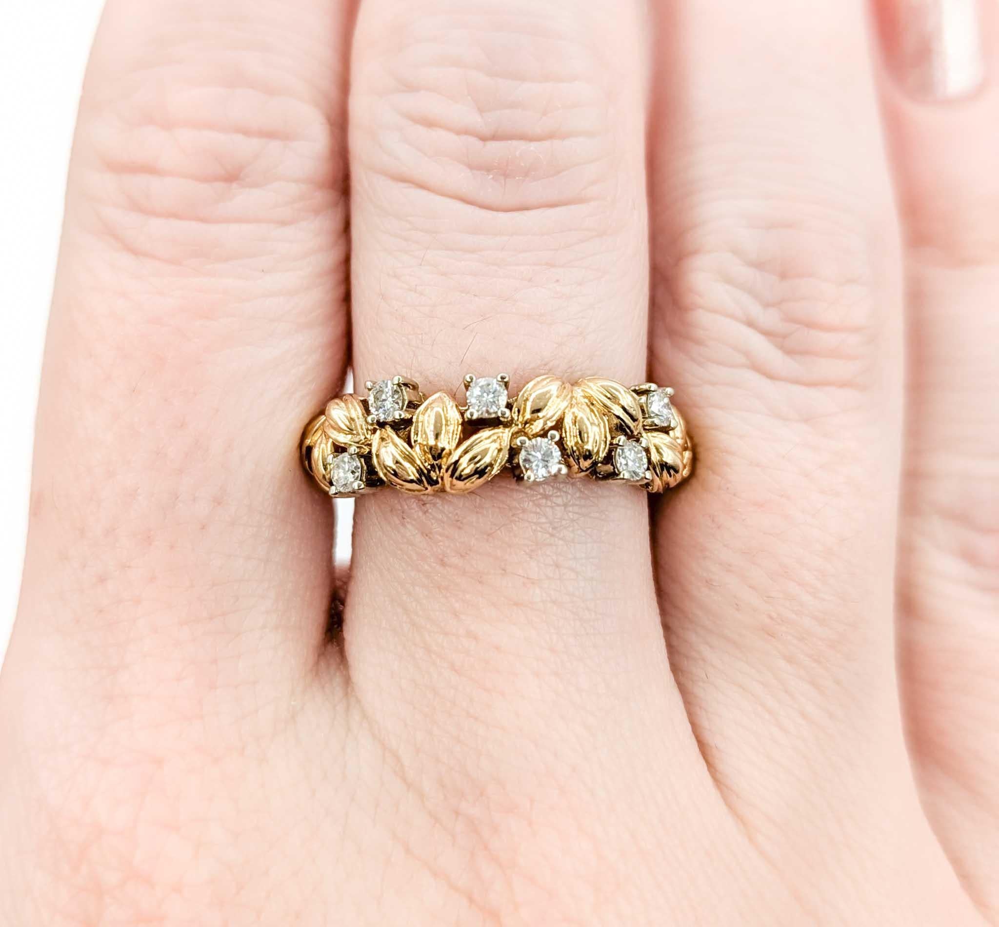 Charming Diamond Leaf Ring in 14k Yellow Gold 3