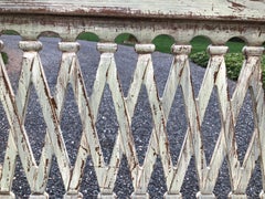 Charming Distressed Painted Bench with Lattice Style Back