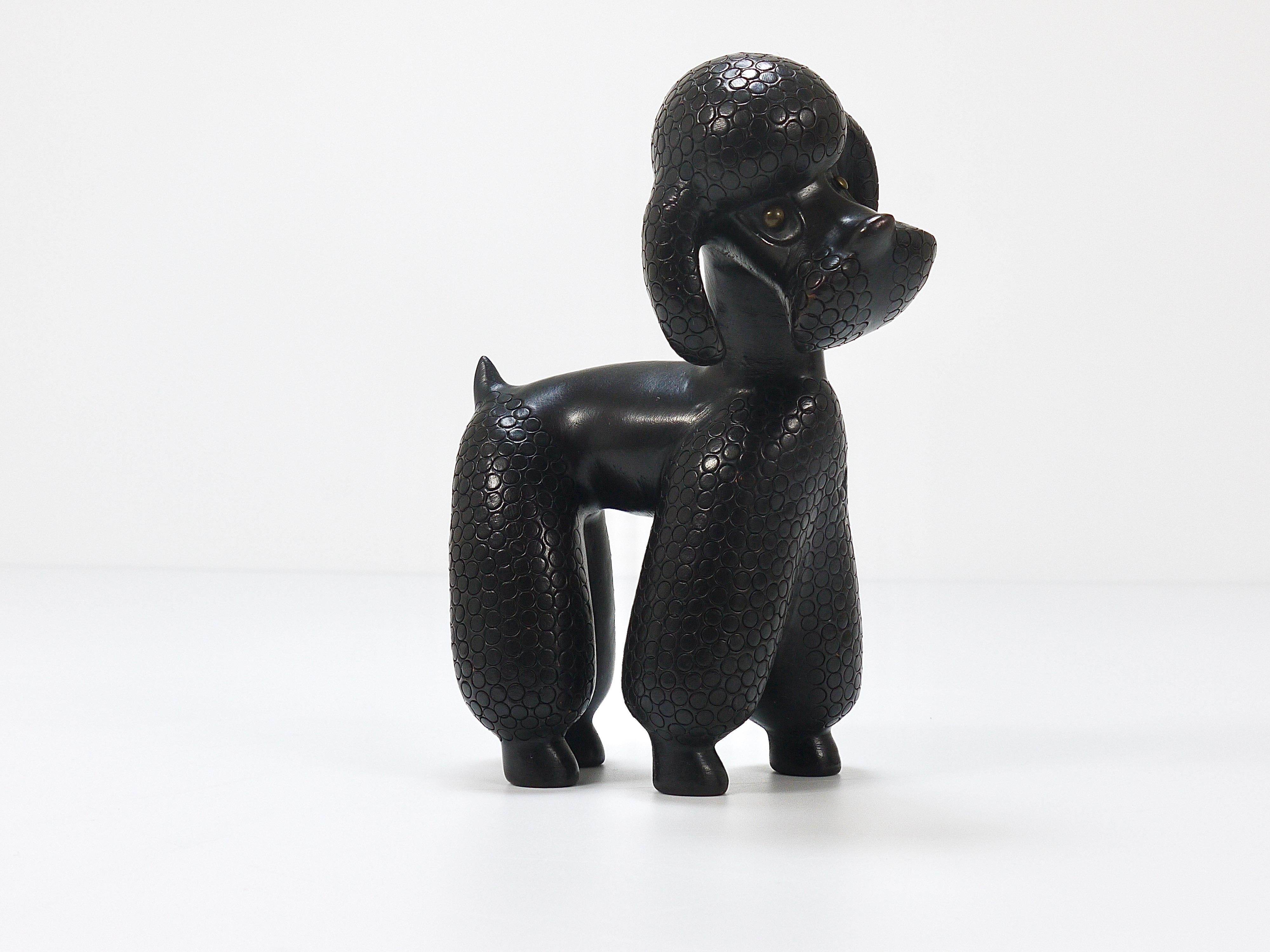 Glazed Charming Dog Poodle Sculpture Figurine by Leopold Anzengruber, Austria, 1950s