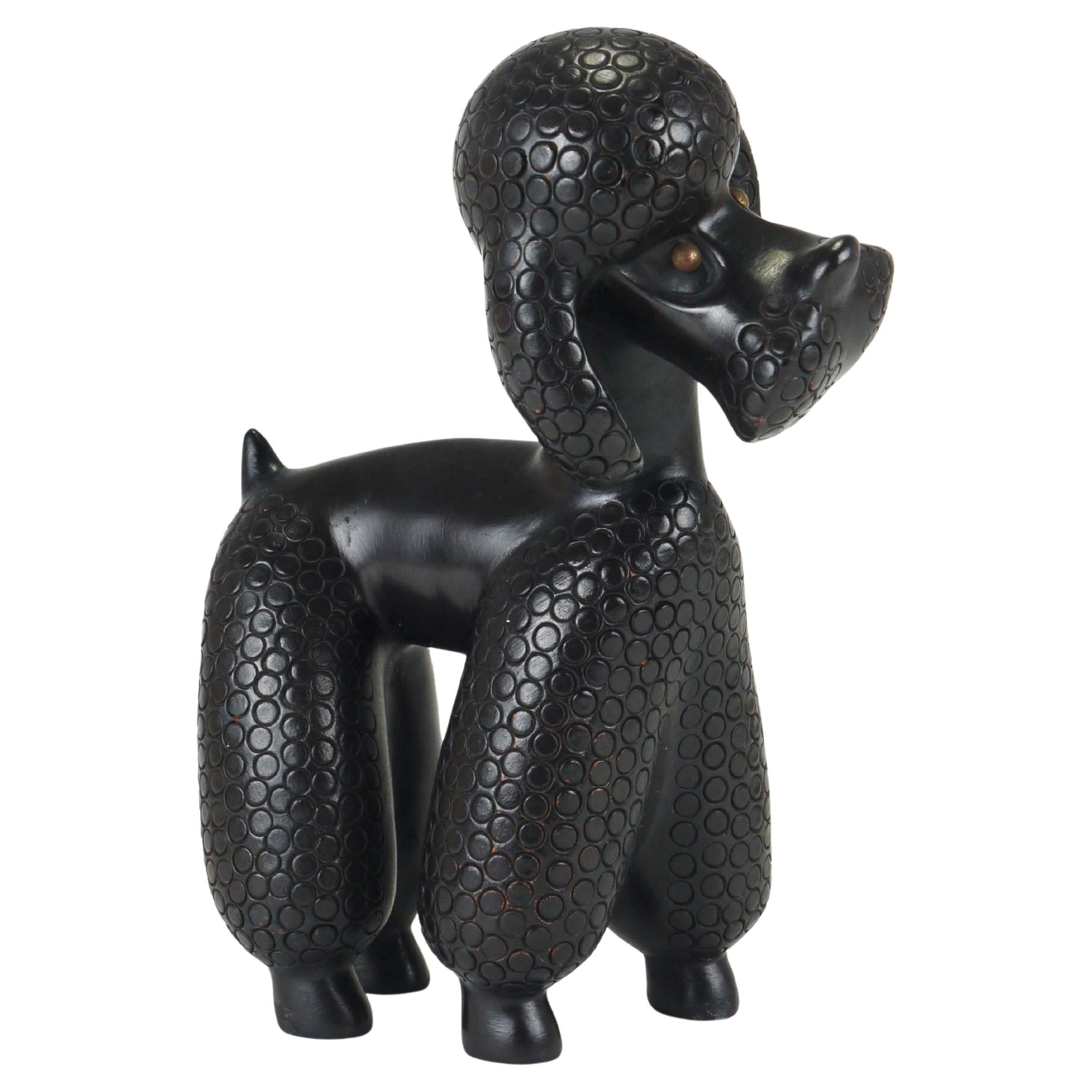 Charming Dog Poodle Sculpture Figurine by Leopold Anzengruber, Austria, 1950s