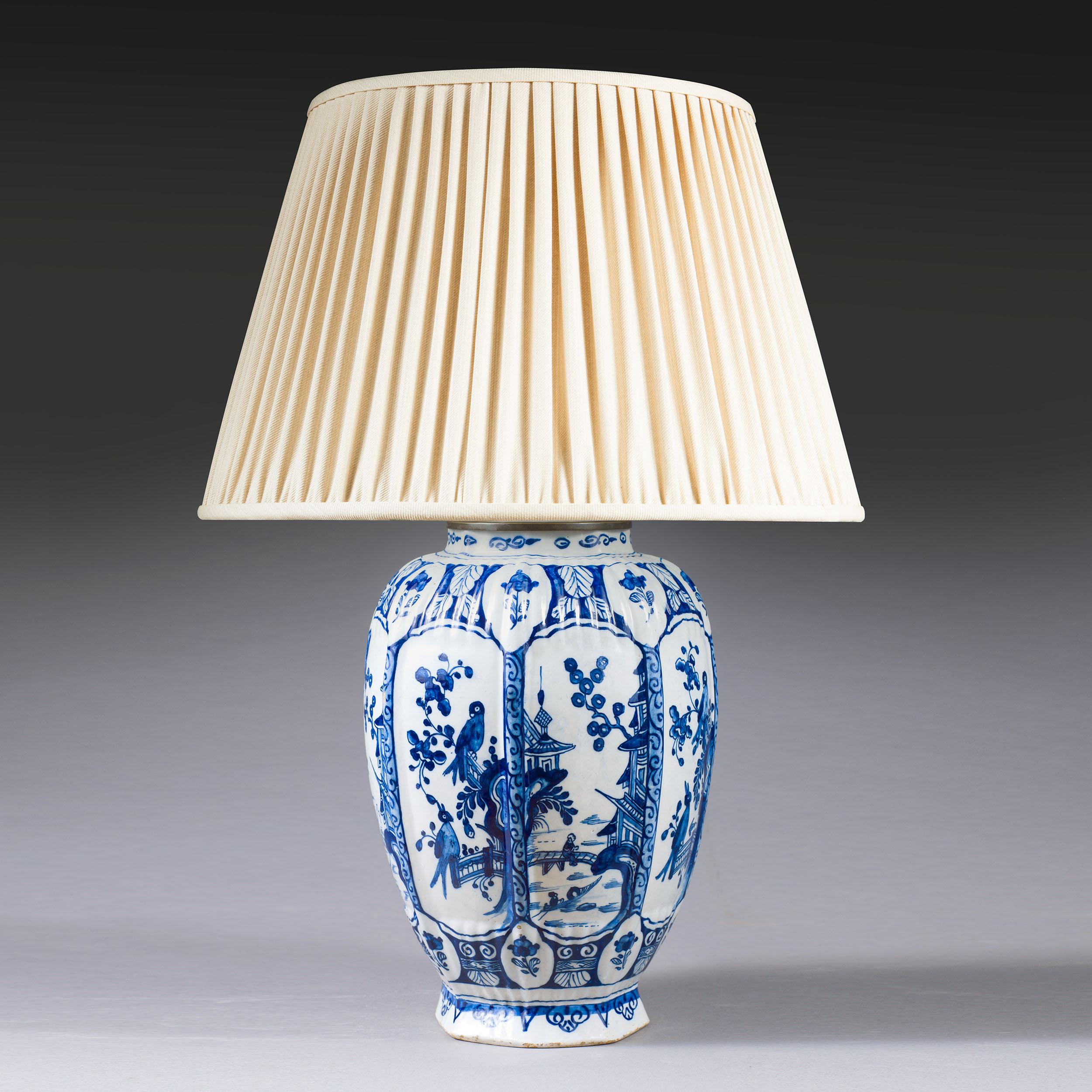 Dutch Charming Early 19th Century Delft Cobalt Blue and White Vase as a Table Lamp