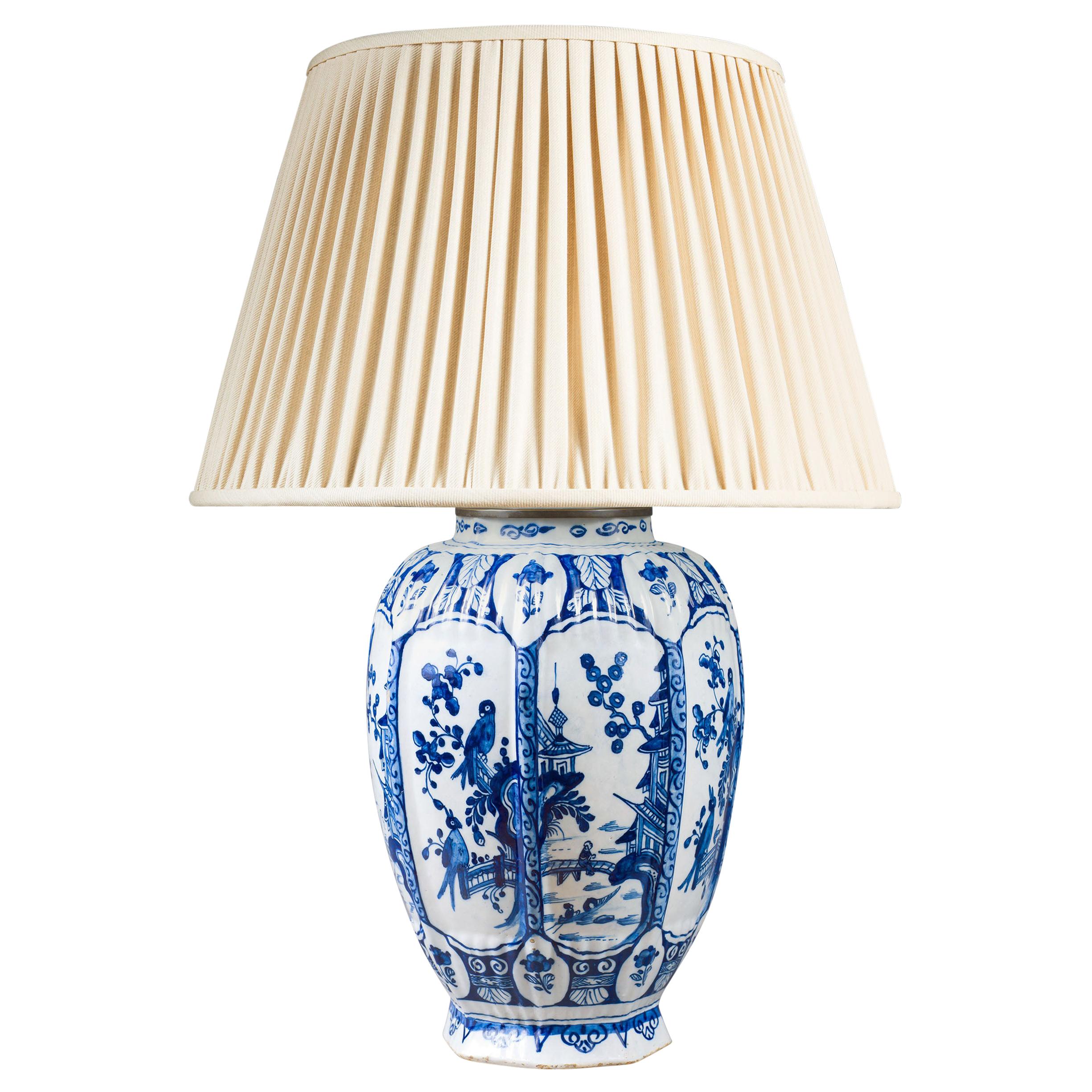 Charming Early 19th Century Delft Cobalt Blue and White Vase as a Table Lamp