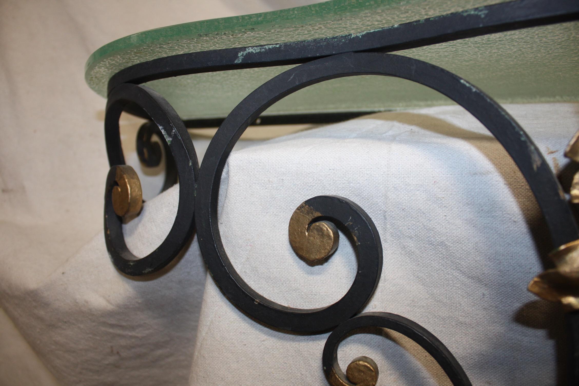 Reeded Glass Charming Early 20th Century Iron Console