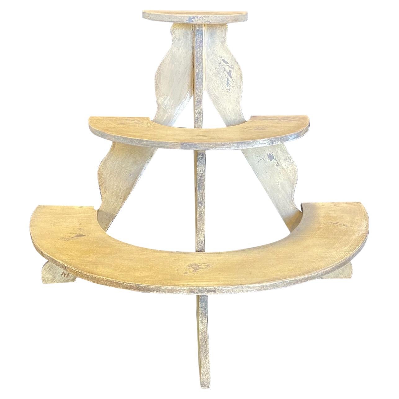 Charming Early American Three Tiered Plant Stand with Original Paint