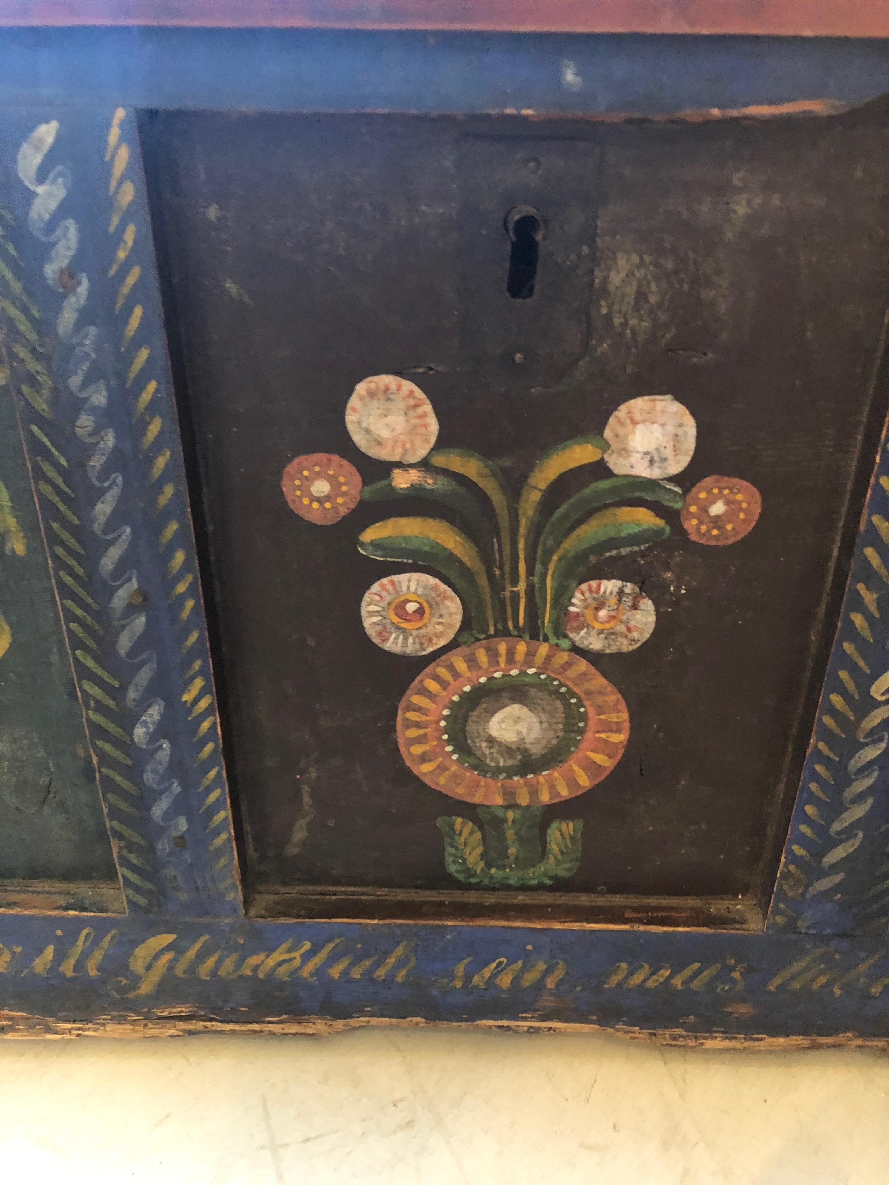 19th Century Charming Early Hand Painted Swedish Trunk Chest or Coffee Table