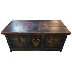 Charming Early Hand Painted Swedish Trunk Chest or Coffee Table