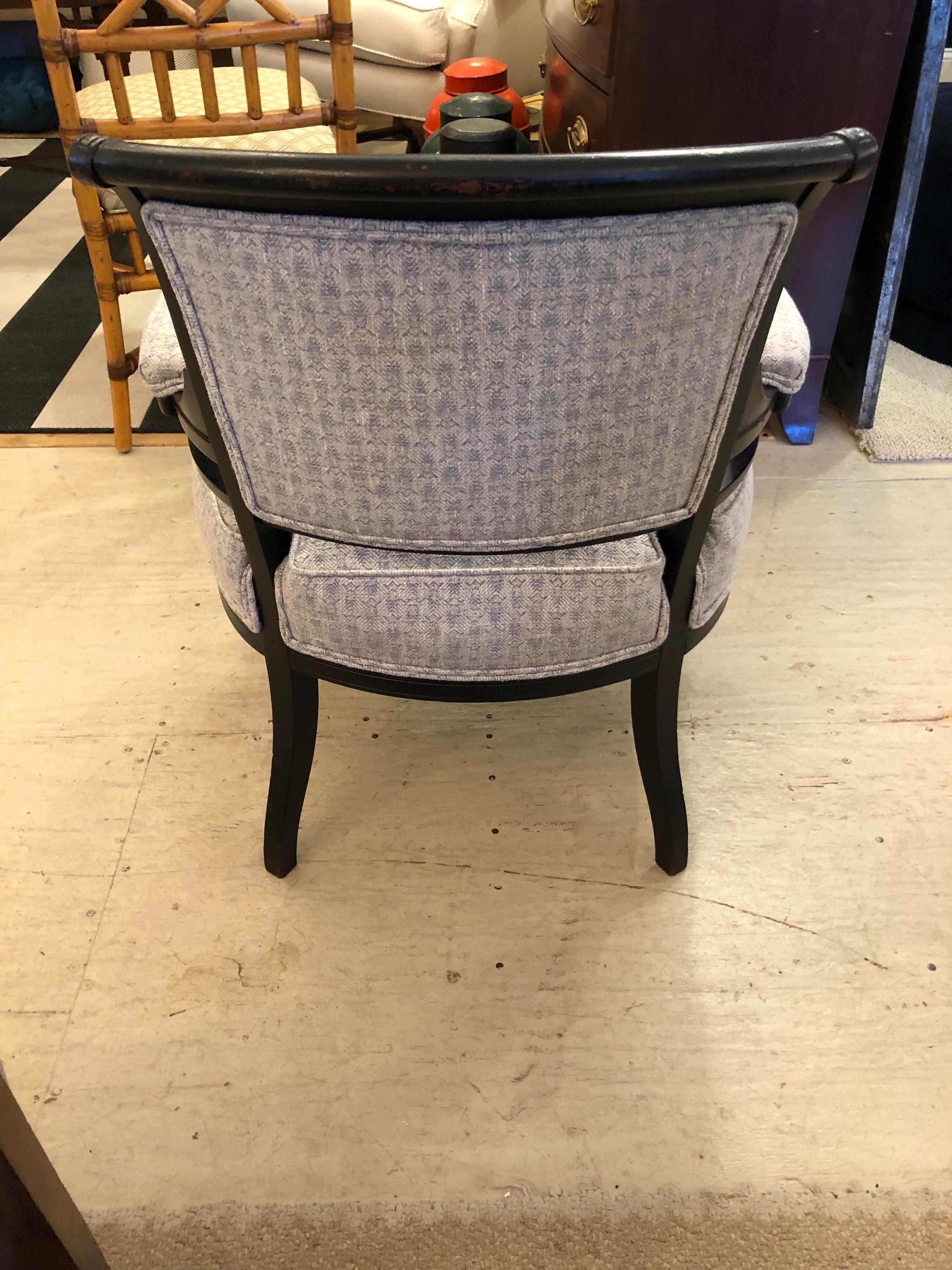 Charming Ebonized Victorian Armchair Newly Upholstered in Light Blue  For Sale 7