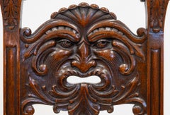 Charming Edwardian English Oak Side Chair With Carved Green Man