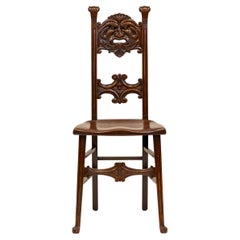 Charming Edwardian English Oak Side Chair With Carved Green Man