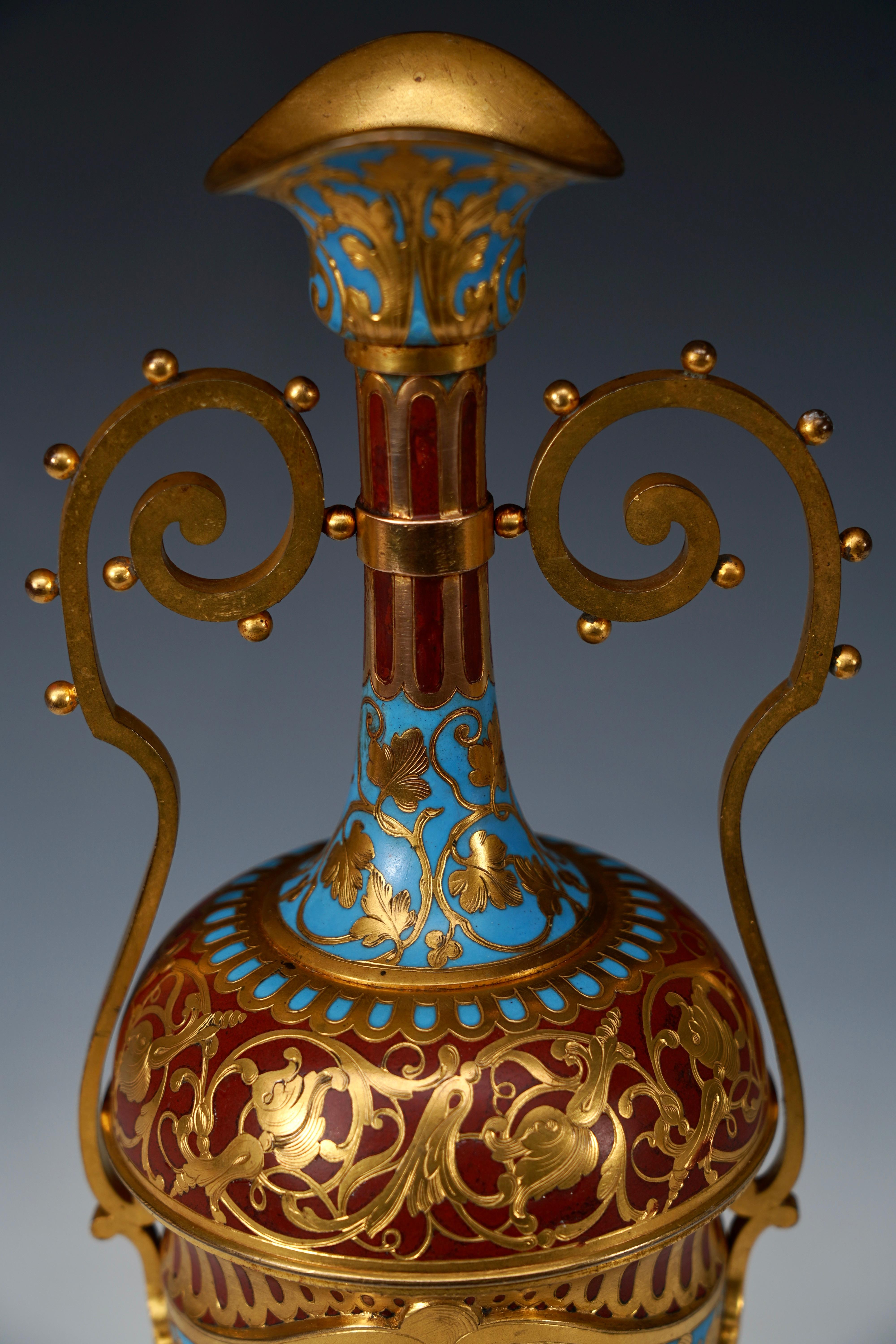 Cloissoné Charming enamel and gilded Bronze Ewer by F. Barbedienne, France, circa 1870 For Sale