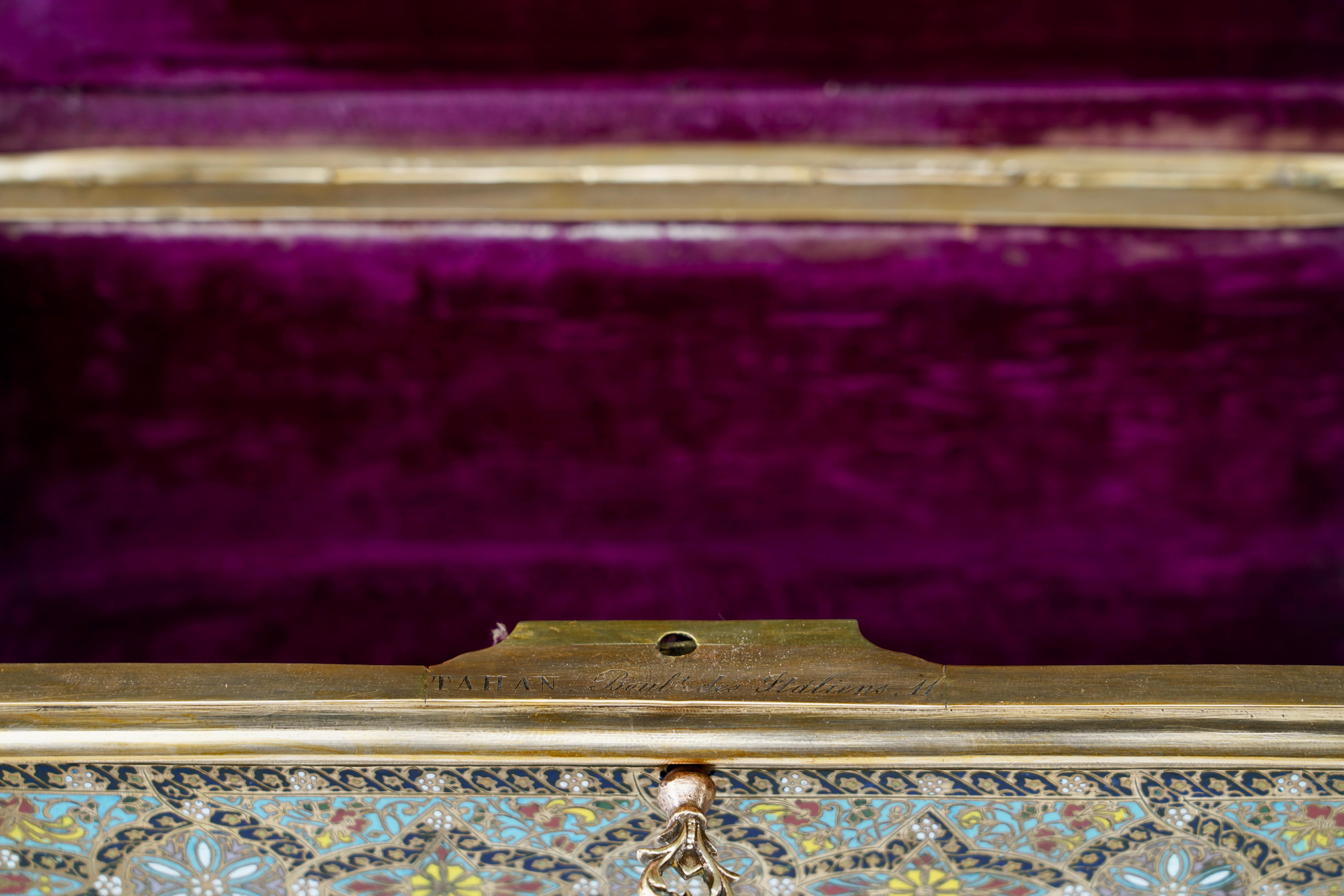 Late 19th Century Charming Enameled and Gilded Bronze Casket by Tahan, France, Circa 1870 For Sale