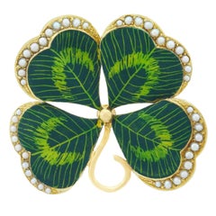 Charming Enameled Gold Clover Brooch