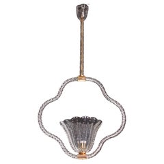 Charming Ercole Barovier Art Deco Chandelier, "Bullicante" Glass Murano, 1940s