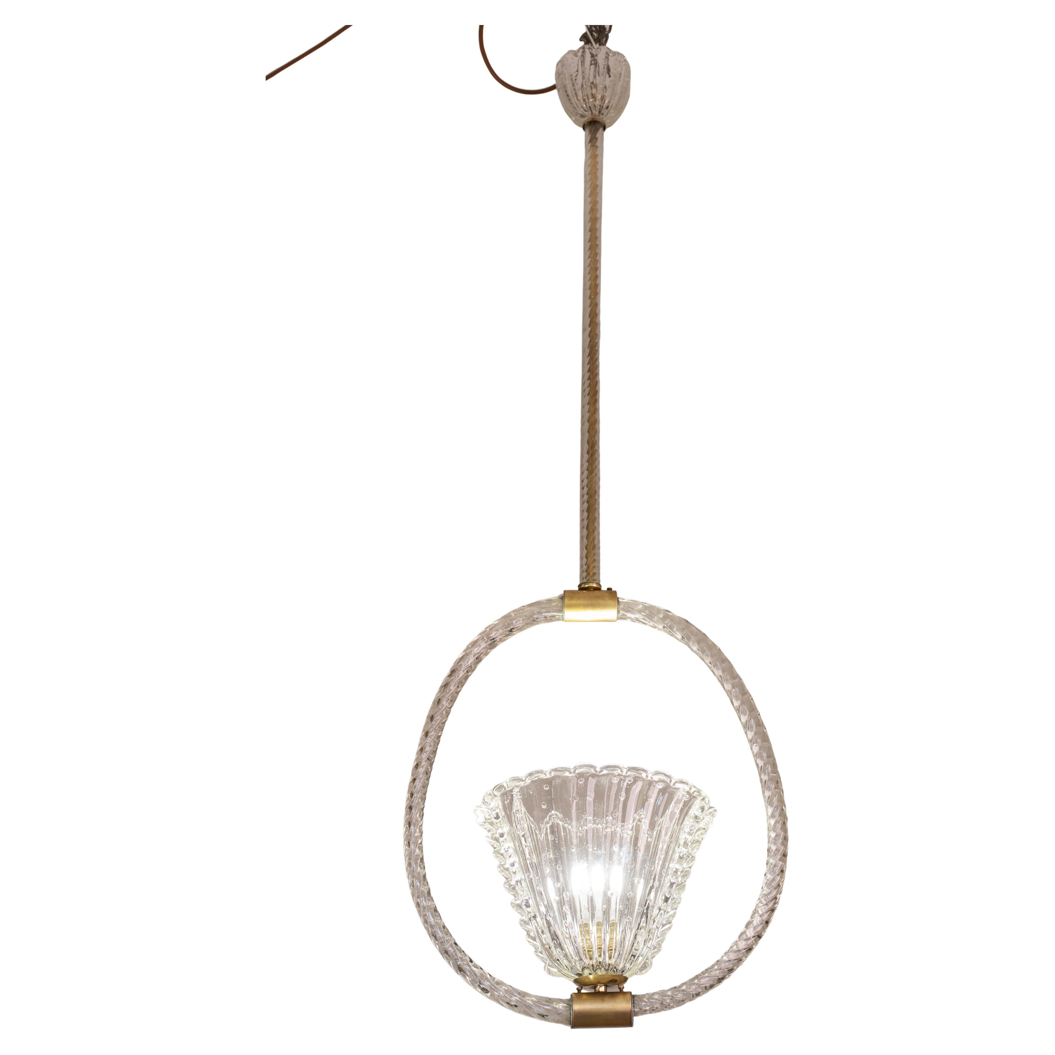 Charmant lustre Art Déco Ercole Barovier, « Bullicante » en verre de Murano, années 1940