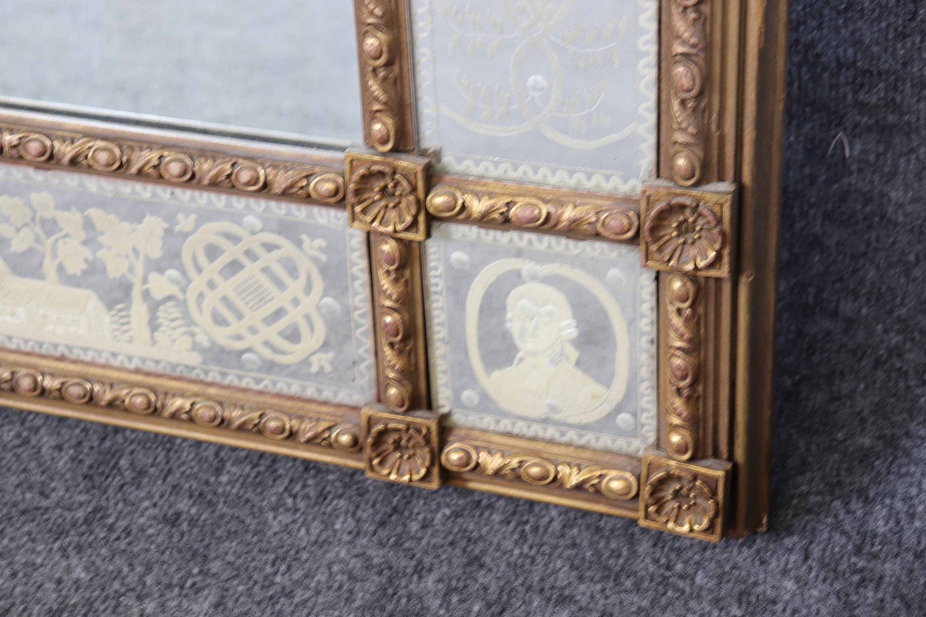 Charming Etched Glass Italian Husband and Wife Giltwood Mirror For Sale 9