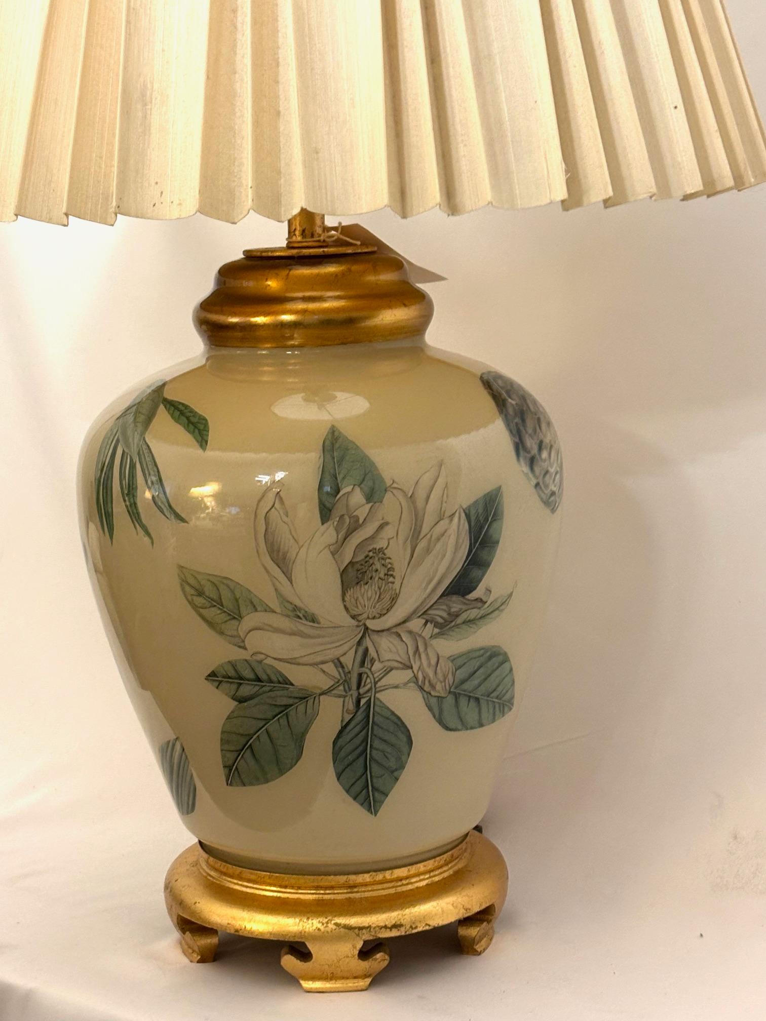 Other Charming Faience Table lamp with original silk pleated shade For Sale