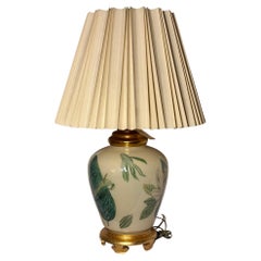 Charming Faience Table lamp with original silk pleated shade
