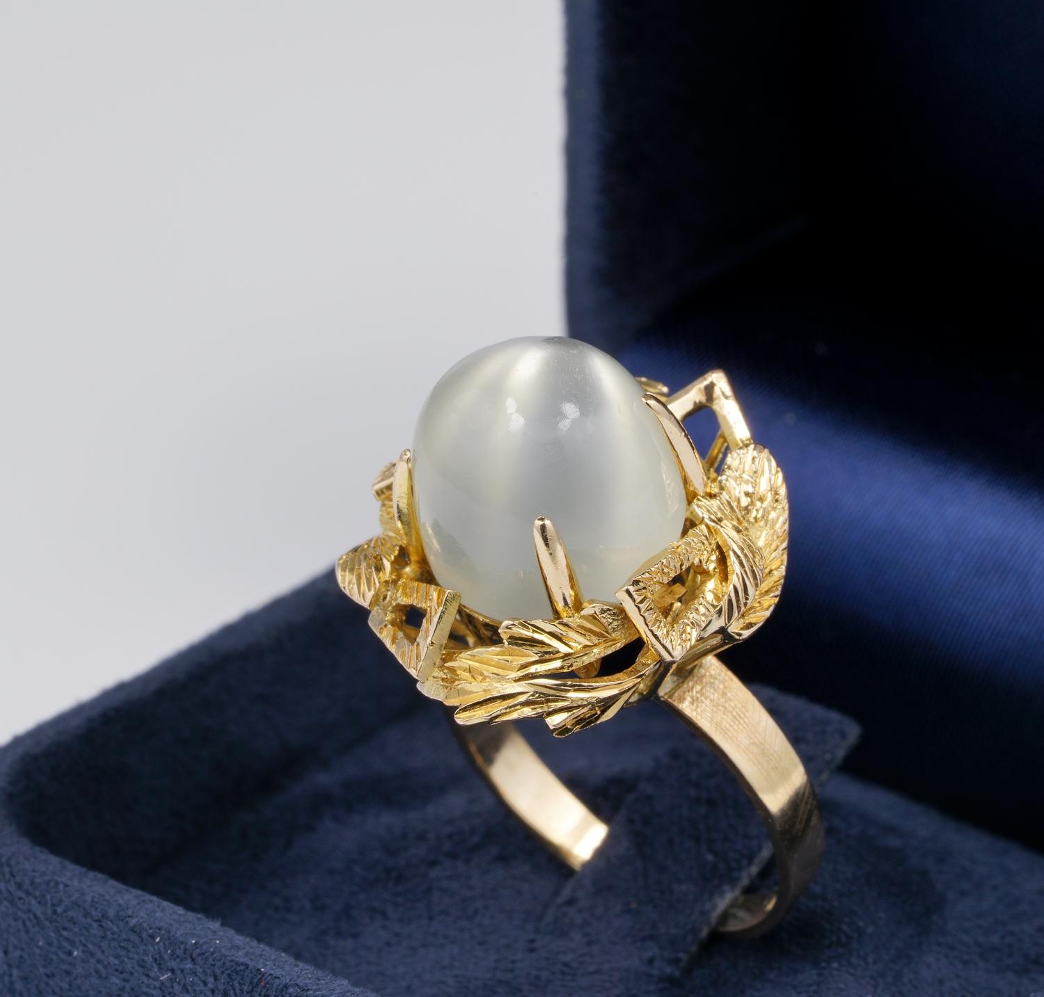 Charming 1950s Vintage 11.80 Carat Moonstone 14 Karat Gold Ring 1