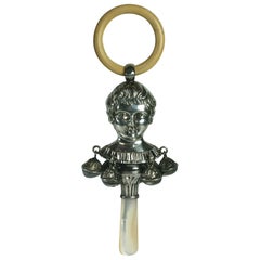 Charming Figural Sterling Rattle, 1920's UK. 