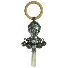 Antique Charming Figural Sterling Rattle, 1920's UK.