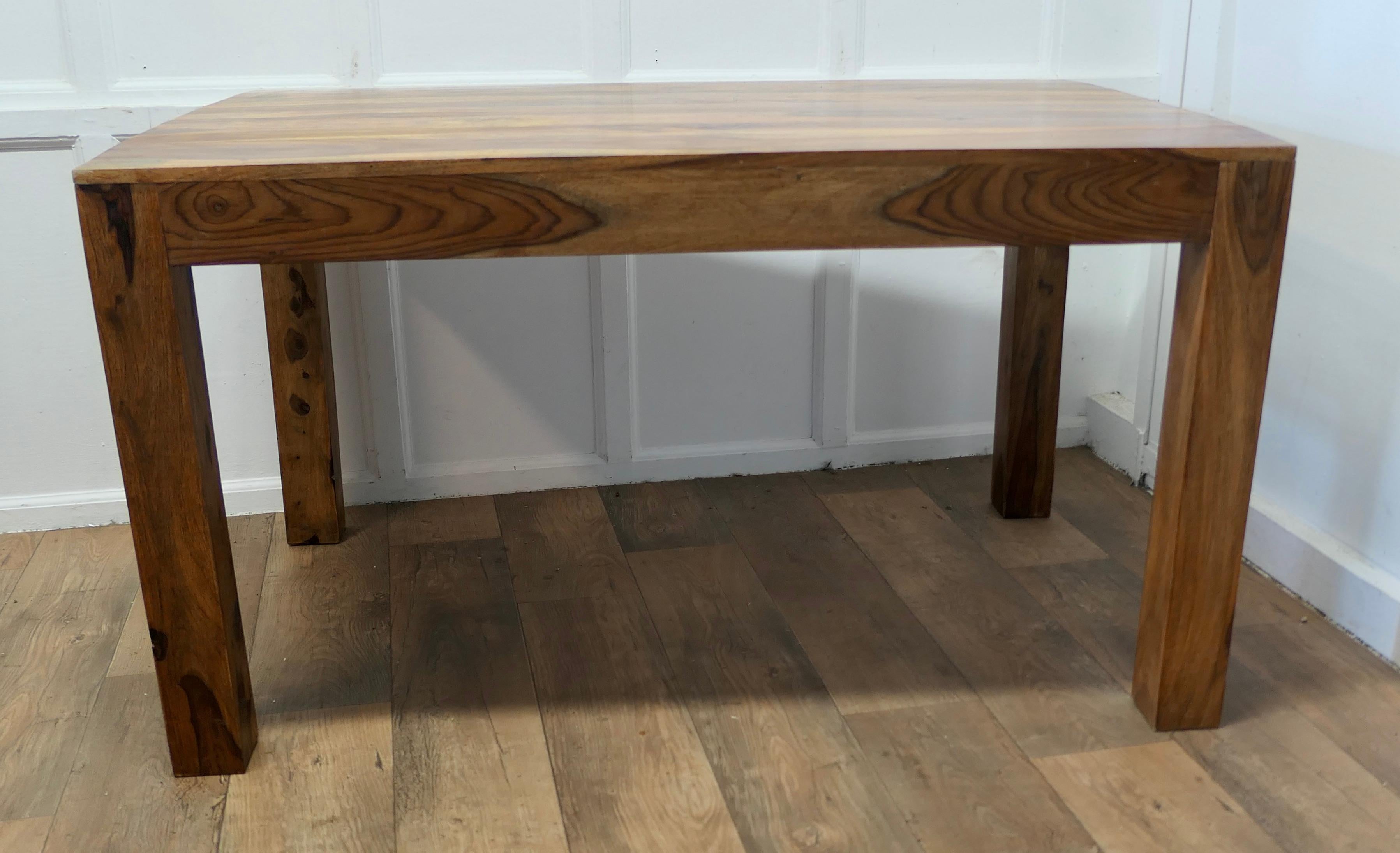 Charming Figured Fruitwood Kitchen Dining Table
 
The table is made in a very decorative hard fruitwood it has sturdy 3.5”square legs with a beautifully figured 1” thick plank top 
This good looking piece with a wonderful grain to the hard wood and