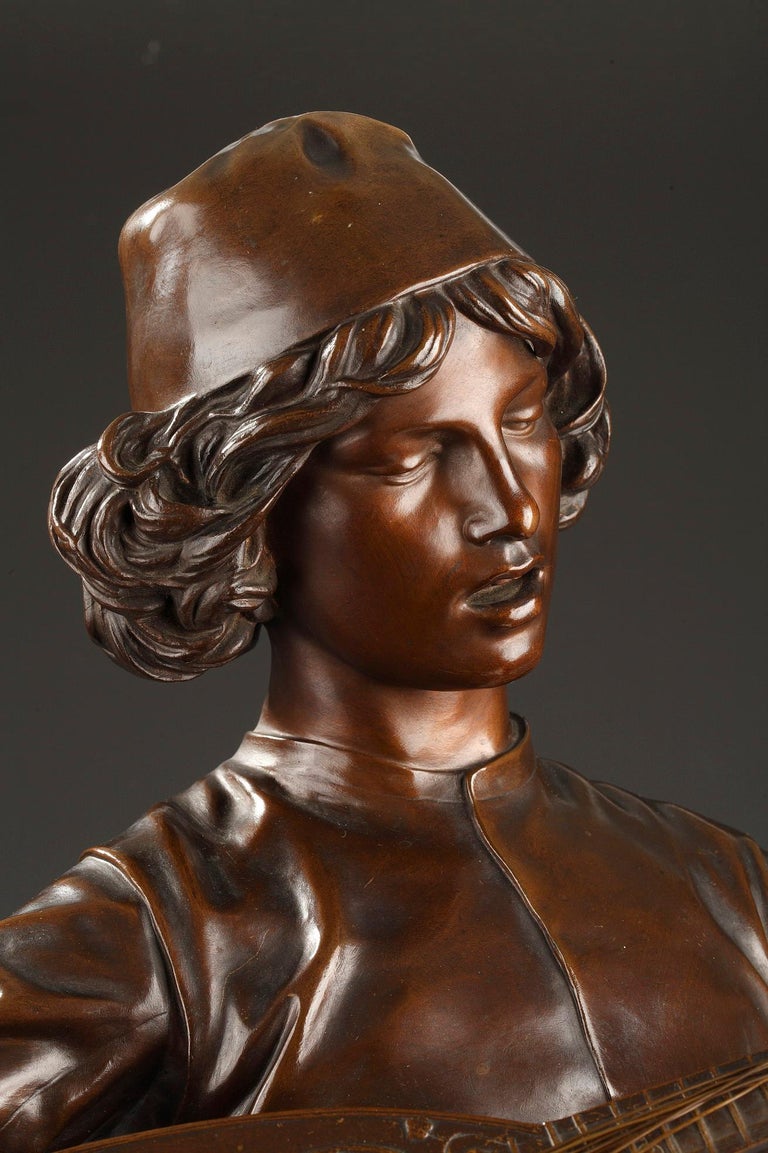 Charming "Florentine Singer" Bronze Sculpture by P. Dubois and F