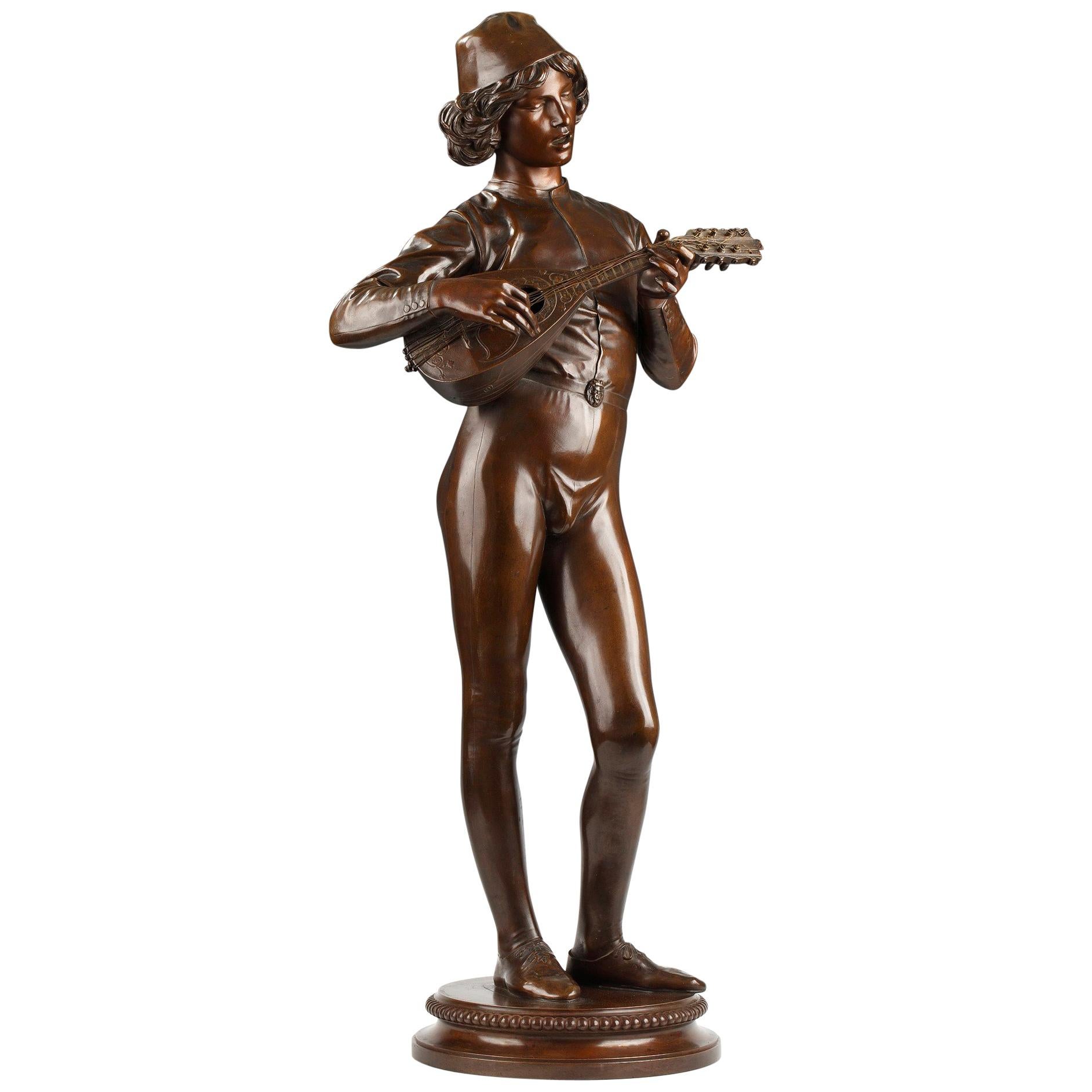 ""Florentine Singer"" Bronzeskulptur von P. Dubois und F. Barbedienne, um 1880 im Angebot