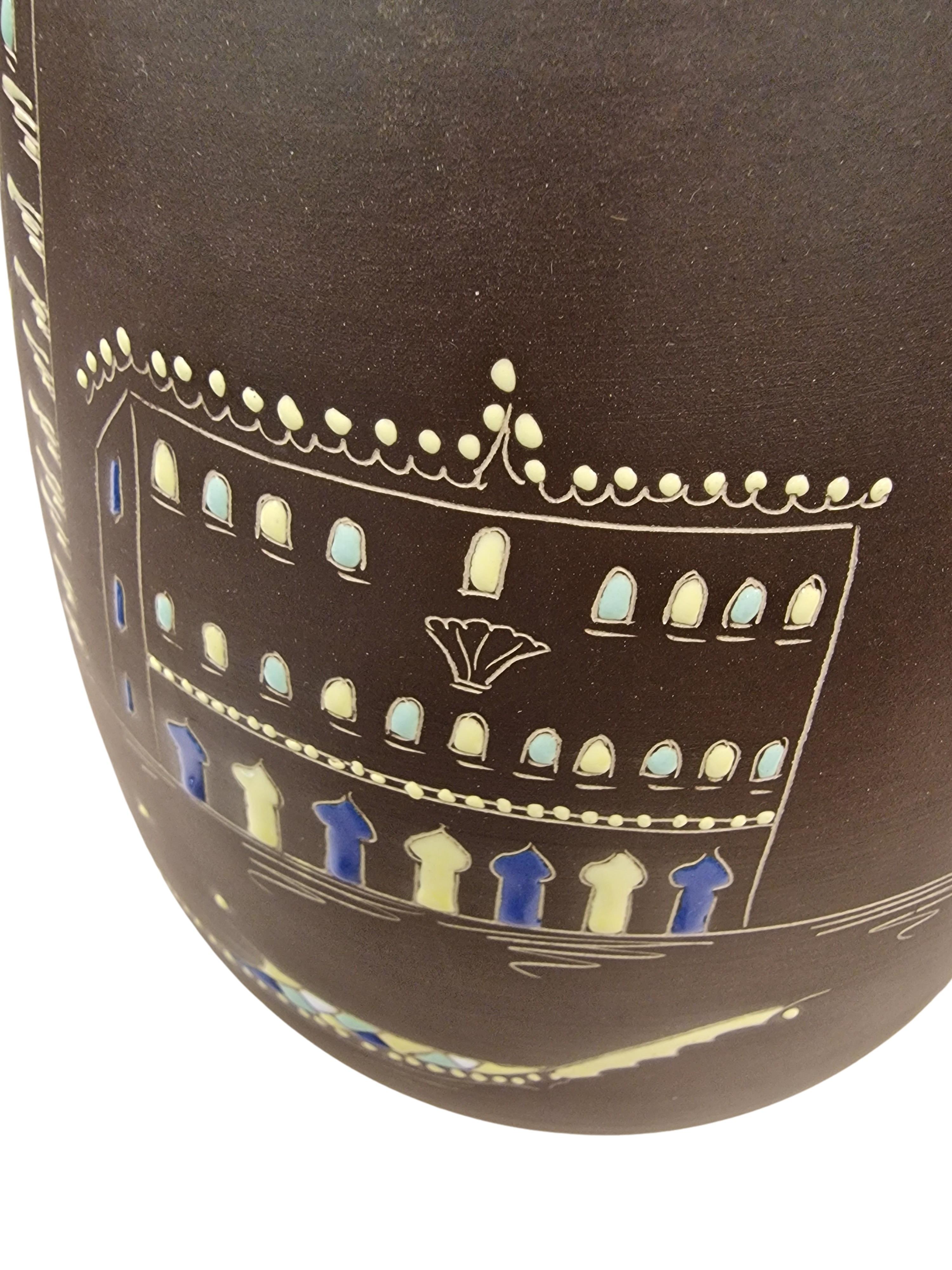 Hand-Painted Charming flower vase, enamel painting, Venice 1950s, Mid Century design, Germany For Sale