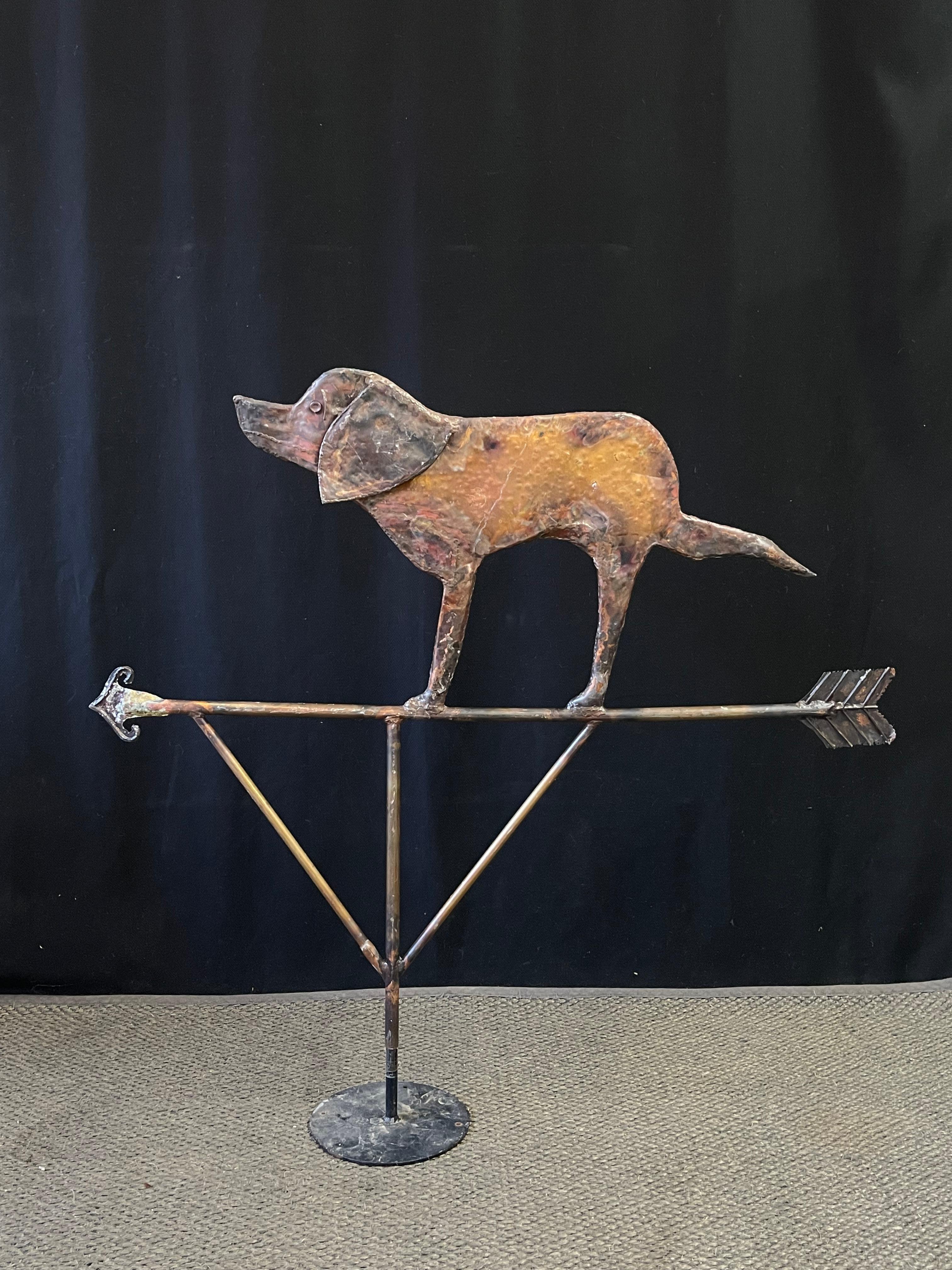 American Charming Folk Art Copper Weathervane with Dog For Sale