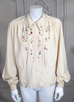 Charming Folkloric Embroidered Silk Blouse