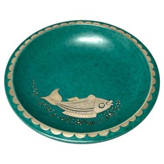 Charming Footed Dish Applied Silver Fish, Wilhelm Kage, Argenta Gustavsberg