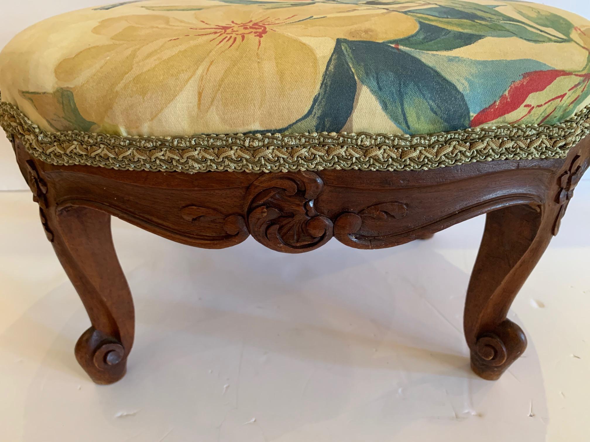 Charming French Antique Footstool Ottoman with Birds 2