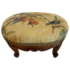 Charming French Antique Footstool Ottoman with Birds