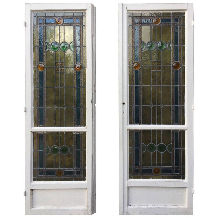 Pair of French Art Deco Stained Glass Doors at 1stdibs