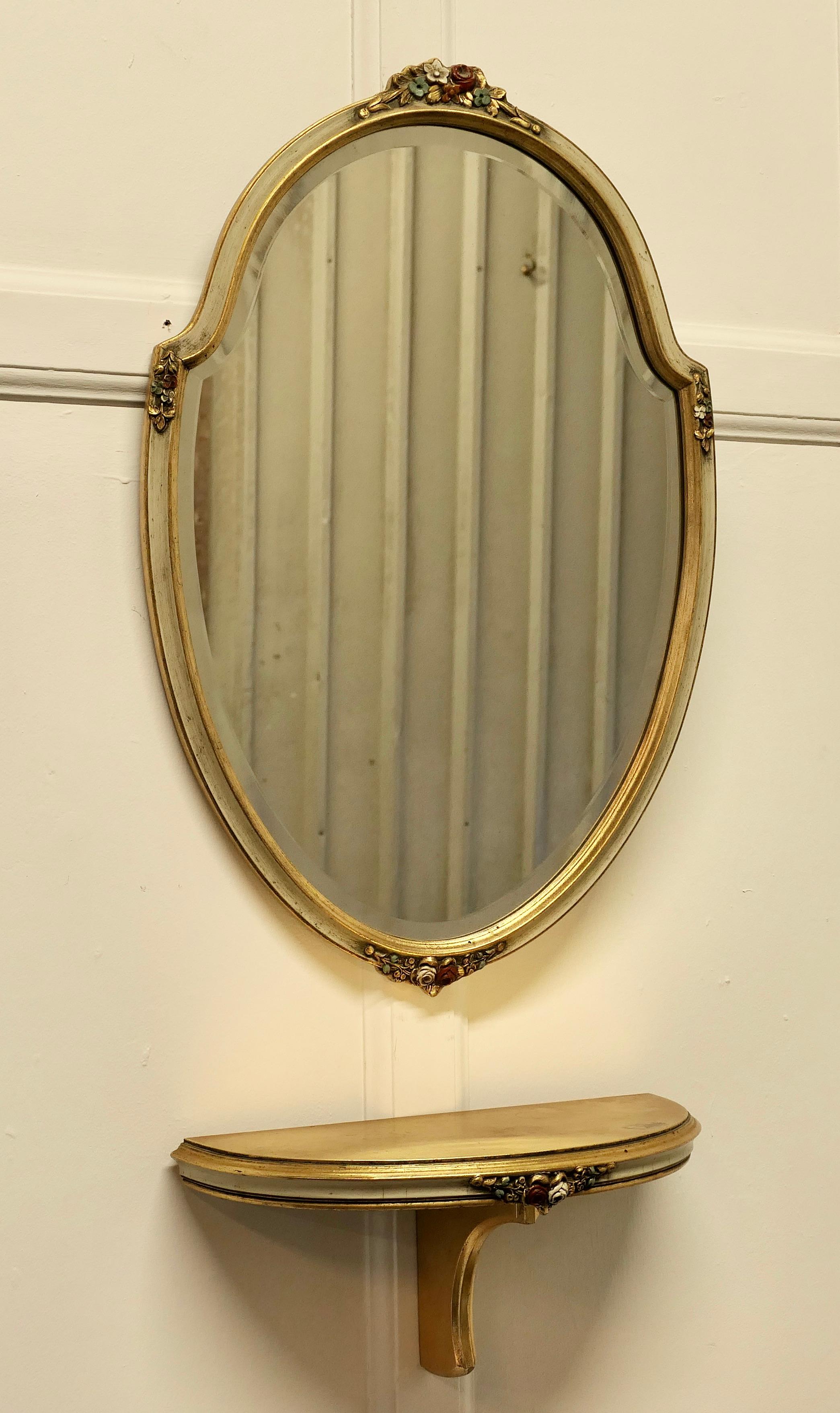 Charmante console barbola française dorée avec étagère et miroir en vente 1