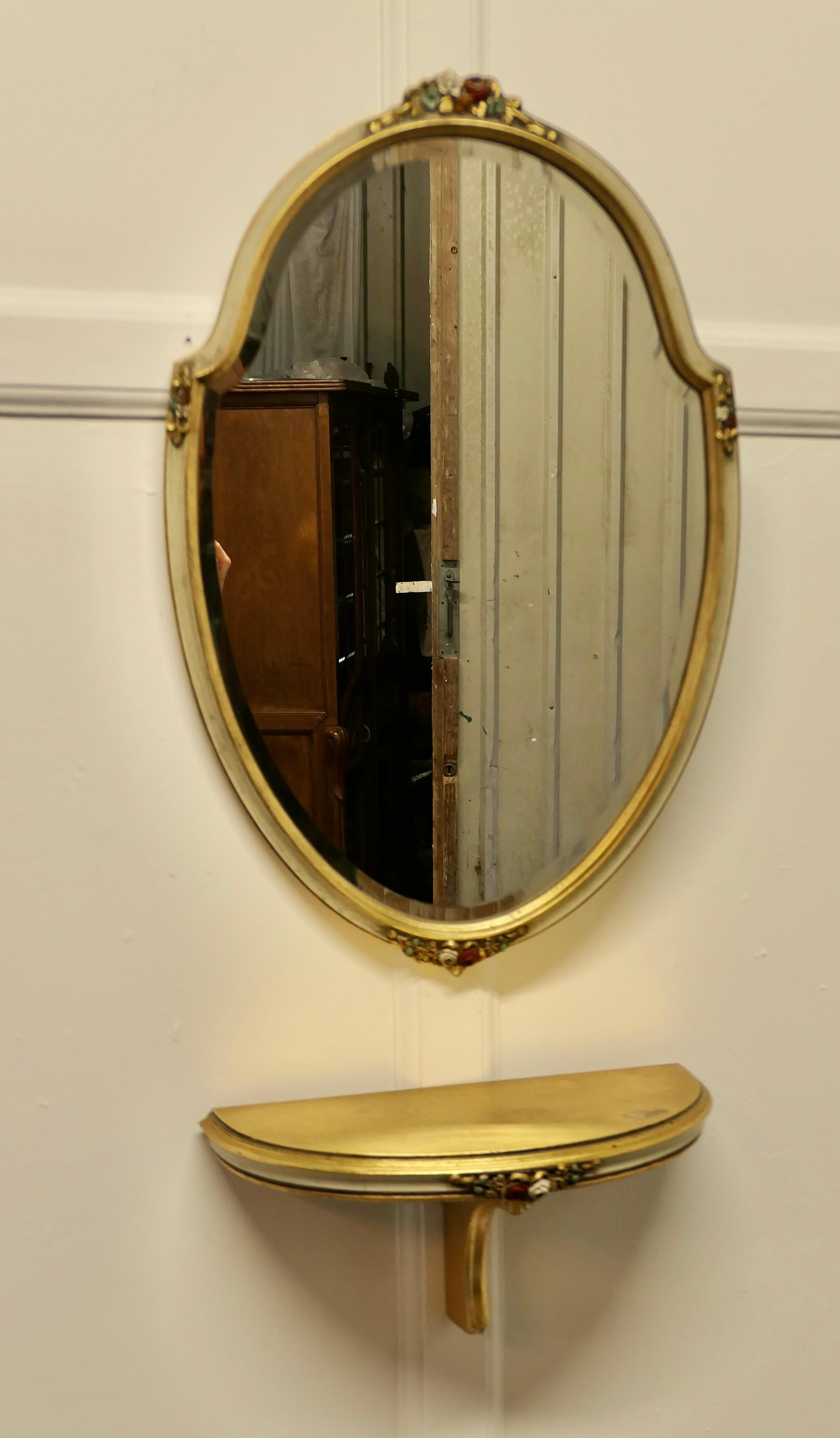 Charming, French Barbola Gilt Console Shelf and Mirror For Sale 3