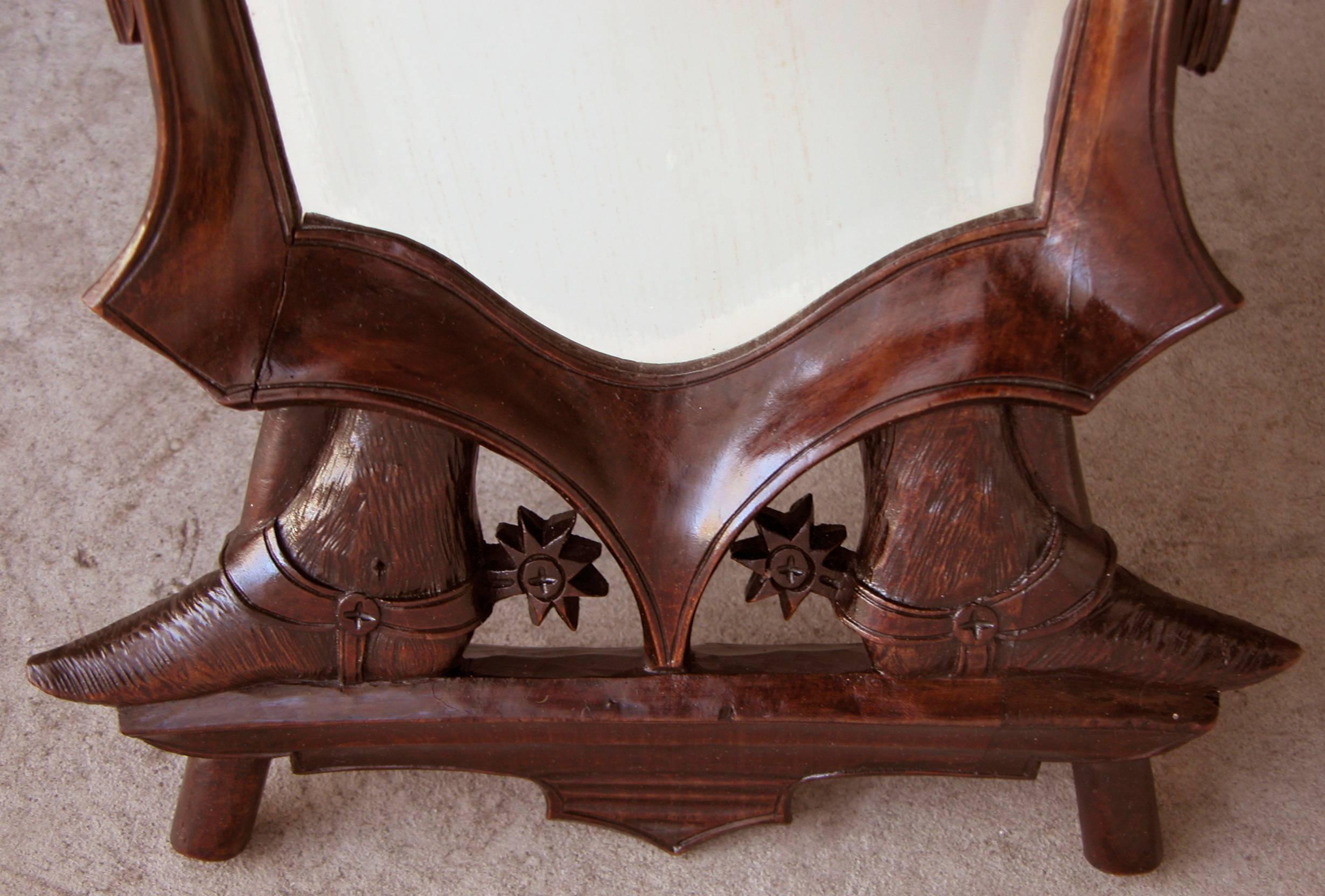 19th Century Charming French Cartouche-Form Carved Walnut Mirror