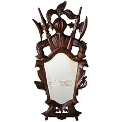Charming French Cartouche-Form Carved Walnut Mirror