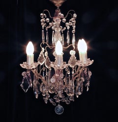 Charming French Cut Glass 6 Branch Brass Chandelier